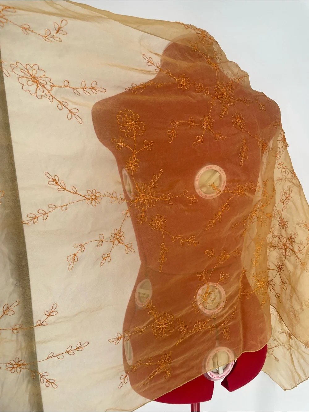 Laila Rowe 100% Silk Golden Orange Large Sheer Organza Embroidered Scarf / Wrap